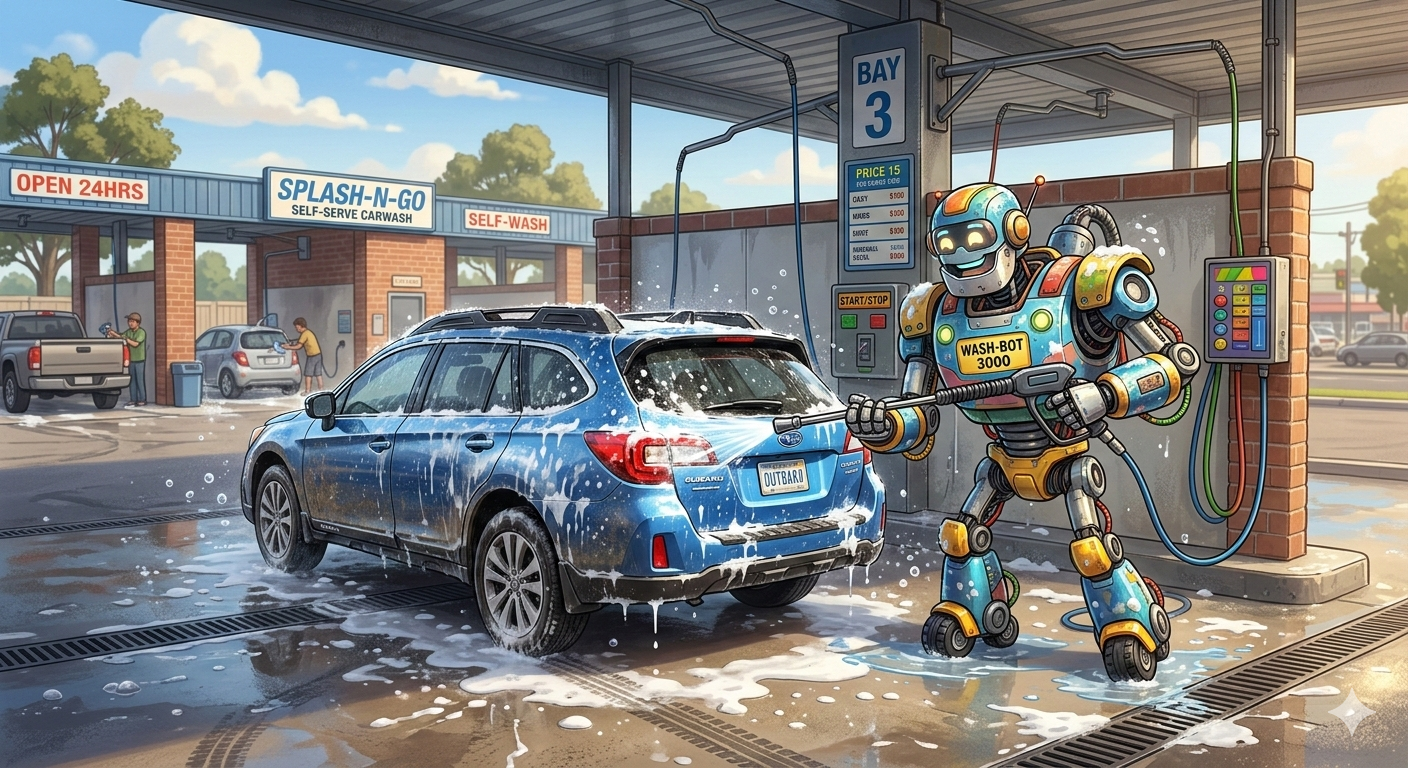 Robot washing it's car